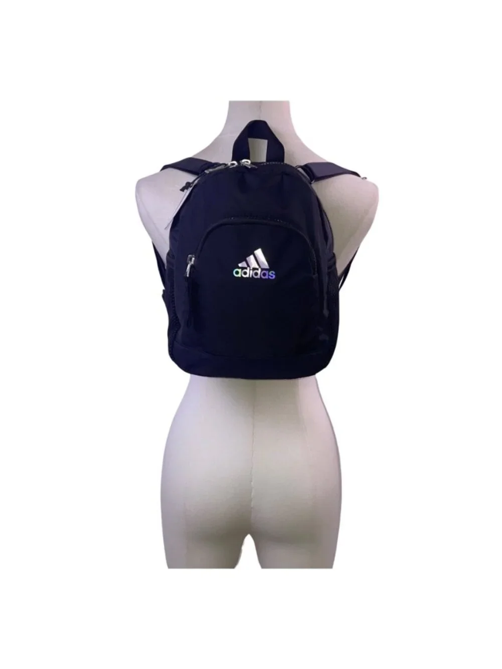 Adidas Unisex Black Recycled Content Adjustable Straps Linear 3 Mini Backpack - Picture 10 of 12